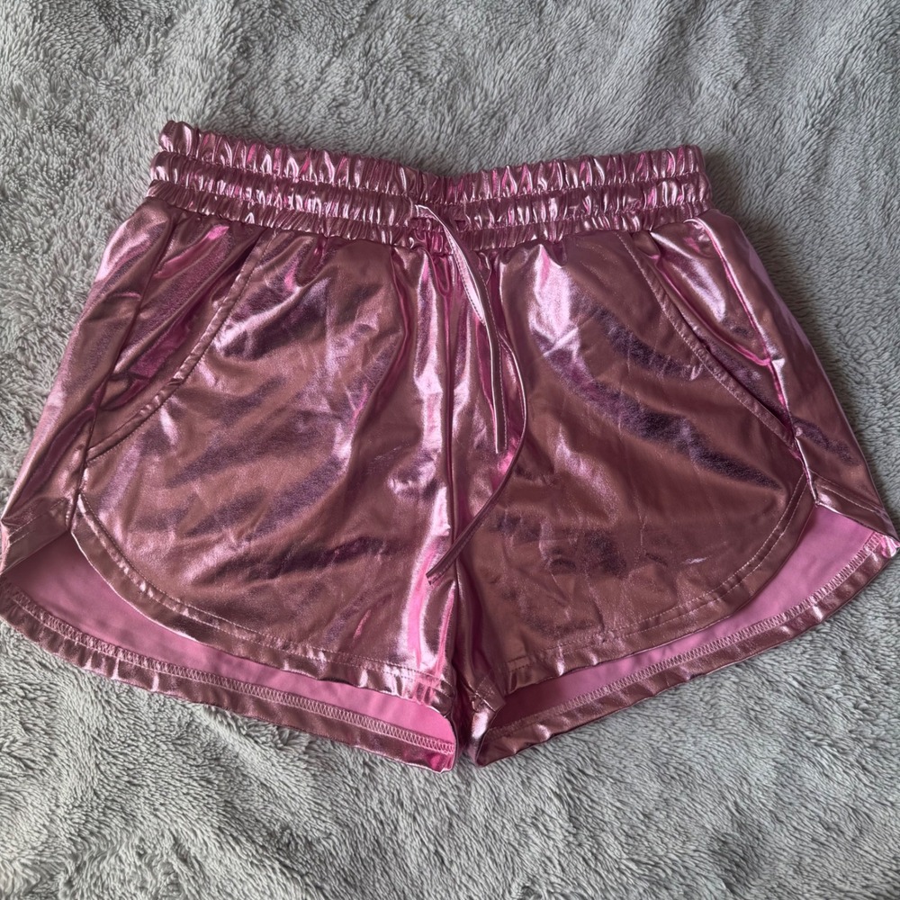 Pink Metallic Shiny Dolphin Shorts Womens Medium Rave Festival Dance Liquid Look